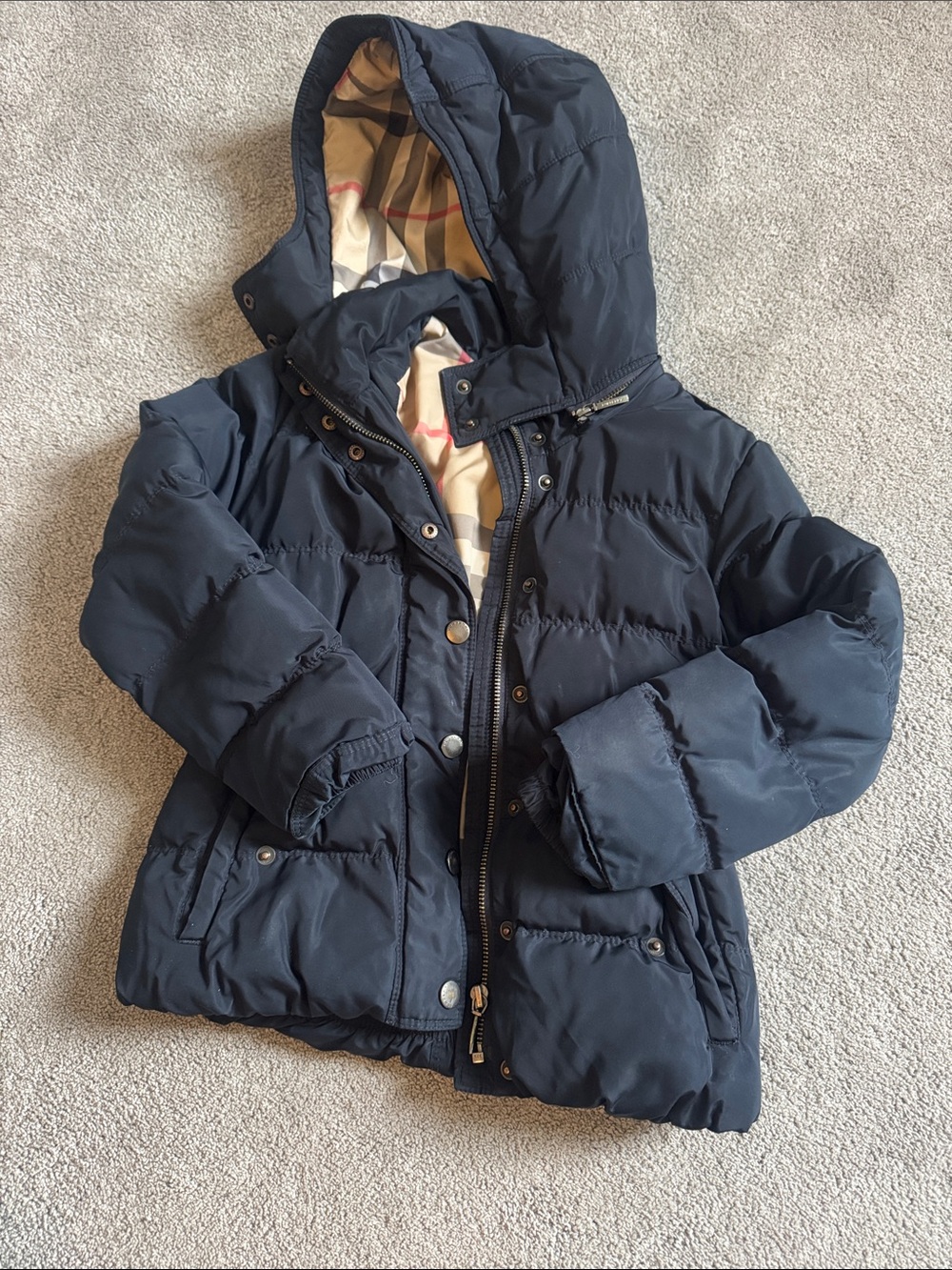 Burberry Navy Hooded Girls Puffer Jacket